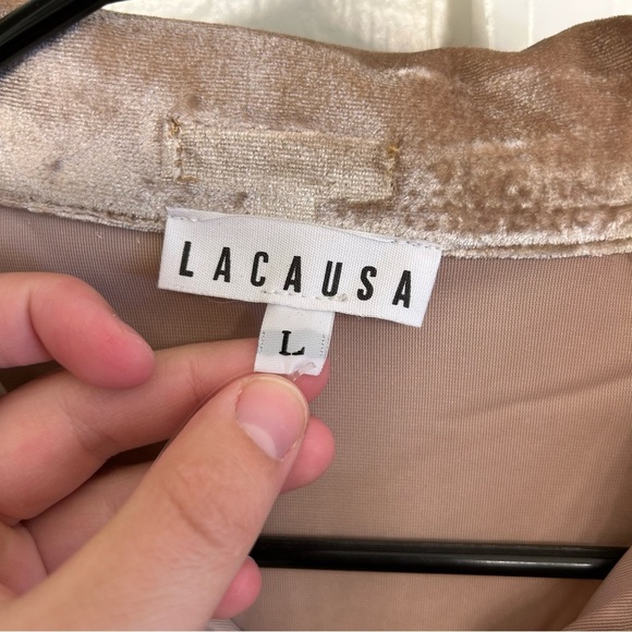 NWT LACAUSA Tan Velvet Cutout Dress Soze Large Style ID4251 - Picture 3 of 9